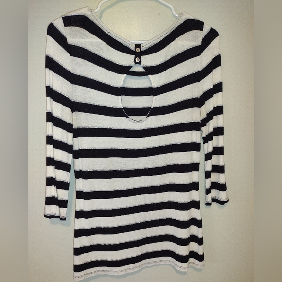 White House Black Market White, Black and Silver Striped Top, Size XS - Picture 2 of 8